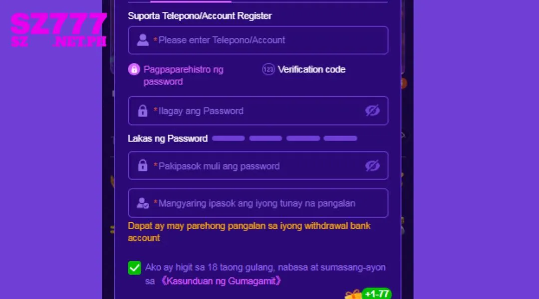 Verify OTP code to complete the SZ777 Login